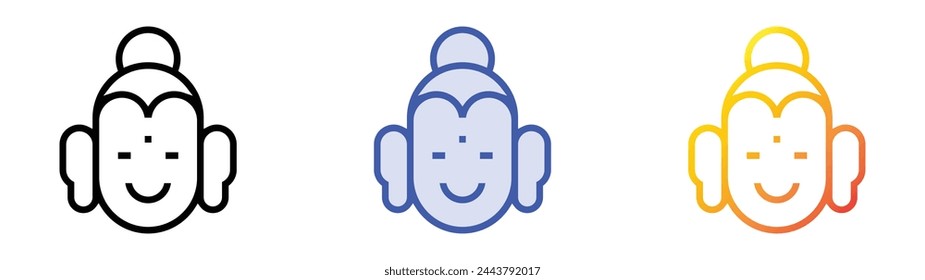 Buddha-Symbol. Lineares, blaues Füllungs- und Verlaufsstil-Design auf weißem Hintergrund