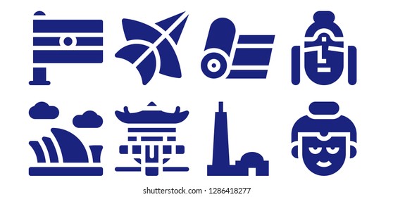  buddha icon set. 8 filled buddha icons. Simple modern icons about  - Opera house, India, Pagoda, Thai kite, Qutb minar, Yoga, Buddha