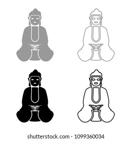 Buddha icon set grey black color outline