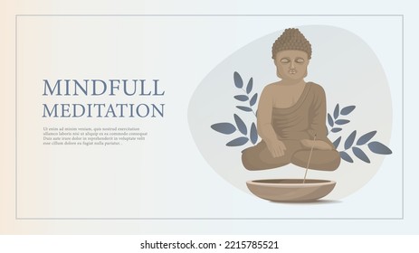 Buddha illustration. Banner for yoga class, spa treatments, sound therapy, relaxation ceremony. Vector illustration for poster, banner, website, advertising