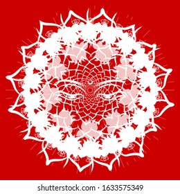 Buddha image among the lotuses laid out by the mandala, drawing for the practice of yoga, meditation and enlightenment of consciousness.