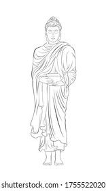 Buddha image is standing and holding an alms bowl with both hands.