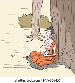 Buddha images, fasting, sitting under the tree