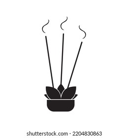 Buddha incense sticks burning icon | Black Vector illustration |