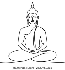 Buddha isolated in white background. Buddha statue continuous one line drawing, vector illustration