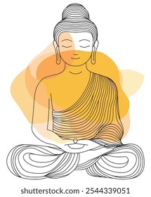 Buddha Line Art with Simple Elegant Design Flat Vector Illustration