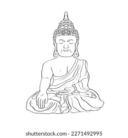 Dibujo decorativo del contorno de la línea de Buda. Esbozo de una estatua de buddha sentada o meditadora