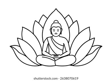 Buddha line drawing meditating lotus flower peaceful serenity