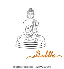 Buddha line drawing.Sketch of sitting or meditating Buddha statue.Vector illustration of Buddha isolated on white background.