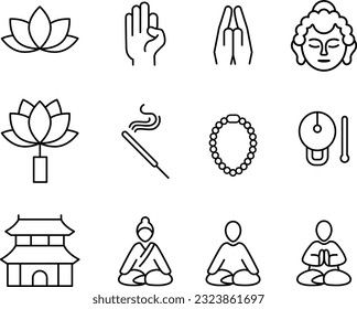 conjunto de iconos de línea de buddha del vector