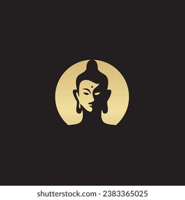 Buddha logo design in gold color, suitable for spiritual business. Gautama Buddha was an ascetic and spiritual teacher from South Asia who lived in the 6th or 5th century BC. 