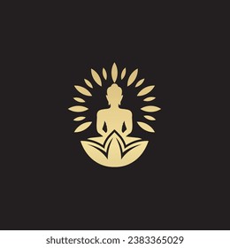 Buddha logo design in gold color, suitable for spiritual business. Gautama Buddha was an ascetic and spiritual teacher from South Asia who lived in the 6th or 5th century BC. 