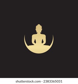 Diseño del logo Buda en color oro, adecuado para el negocio espiritual. Gautama Buddha era una profesora ascética y espiritual del sur de Asia que vivía en los siglos VI o V a.C. 