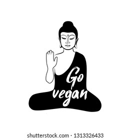 buddha logo go vegan icon black and white drawing sketch