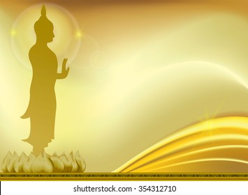 Buddha with lotus flower. Buddhism and yoga, health and symbol, vector illustration