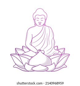 Buddha And Lotus Flower Illustration With Hand Drawn Outline Doodle Style