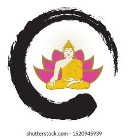 Buddha and lotus flower inside zen symbol