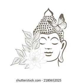 Buddha with lotus flowers and butterfly, vector