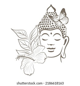 Buddha with lotus flowers and butterfly, vector