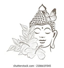Buddha with lotus flowers and butterfly, vector