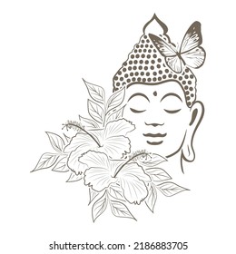 Buddha with lotus flowers and butterfly, vector