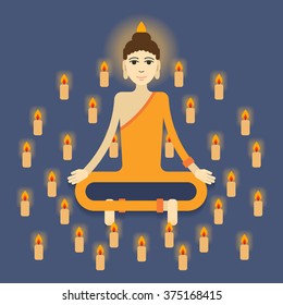 Buddha in lotus position. Vector flat illustration.
