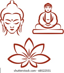 Buddha and Lotus -Symbols of Buddhism . Vector illustration