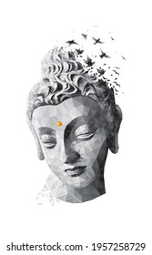 Buddha. Low poly vector illustration. Buddha's face artwork for Painting, Banner, Greeting card, T-shirt, Bag, Print, Poster.