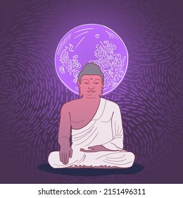 Buddha magic illustration hand drawn vector template. Poster for Vesak day and buddhist symbol.