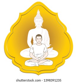 buddha and man meditation on yellow background vector illustration isolated
