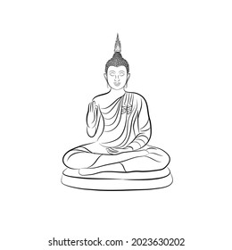 Buddha meditate statue hand drawing in doodle illustration.