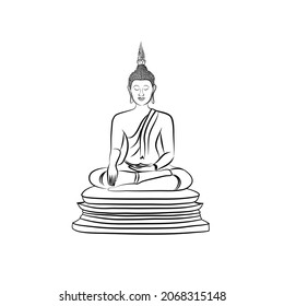 Buddha meditate statue hand drawing in doodle illustration.