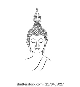 Buddha meditate statue hand drawing in doodle illustration.