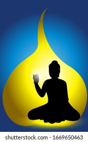 The Buddha meditated with a Bodhi leaf as the background