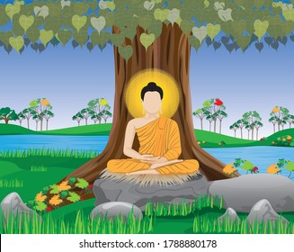 The Buddha meditated under the Bodhi tree vector design