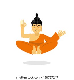 Buddha meditating isolated. Indian god on white background. Status of nirvana and enlightenment. Lotus Pose.  Supreme teacher for Buddhists. asian yoga. Holy monk in an orange robe