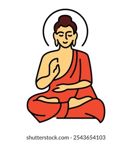 Buddha meditating line icon. Buddhist holiday. Vector isolated element. Editable stroke.