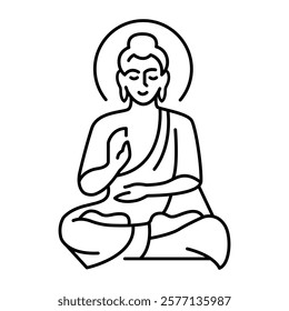 Buddha meditating line icon. Buddhist holiday. Vector isolated element. Editable stroke.