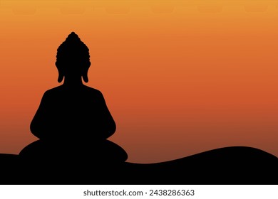 Buda meditando la silueta y la puesta de sol ilustración de fondo