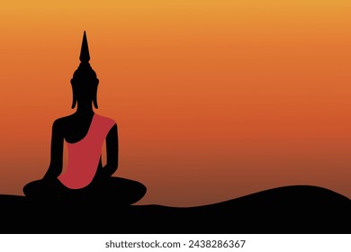 Buda meditando la silueta y la puesta de sol ilustración de fondo