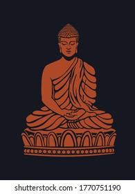 Buddha meditating sitting in Siddhasana hand drawn vector line illustration on dark background