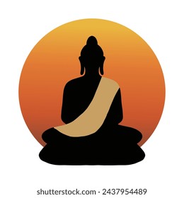 Buddha meditating at sunset vector silhouette illustration