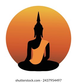 Buddha meditating at sunset vector silhouette illustration