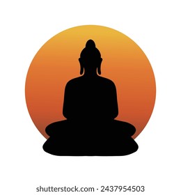Buddha meditating at sunset vector silhouette illustration