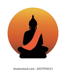 Buddha meditating at sunset vector silhouette illustration