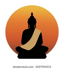 Buddha meditating at sunset vector silhouette illustration