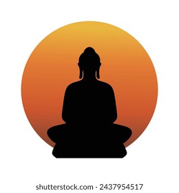 Buddha meditating at sunset vector silhouette illustration