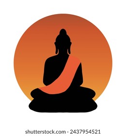 Buda meditando al atardecer ilustración vectorial de silueta