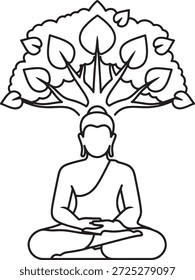 Buddha Meditating Under Bodhi Tree Silhouette Icon Vector Spiritual Meditation Enlightenment Peace Festival Logo Symbol Sign Illustration
