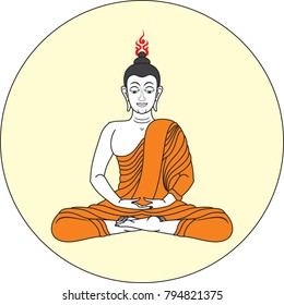 Buddha Meditation with Fire Laos Number Two on the top of the Buddha Head. Designed for Religion Artwork, Woodworking, Wallpaper, Pattern, Texture, Stencil, Paper Art, Metal Work, Background